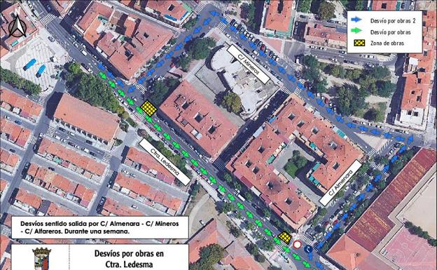 Cortes de tráfico en la carretera de Ledesma por obras para mejorar la seguridad vial