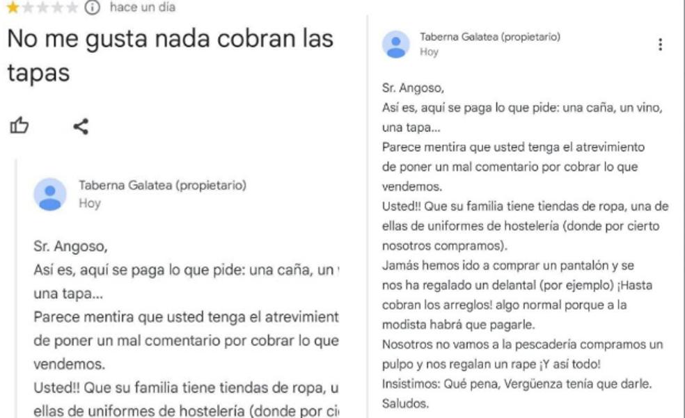 Las virales respuestas del dueño de un bar salmantino a un cliente por sus quejas